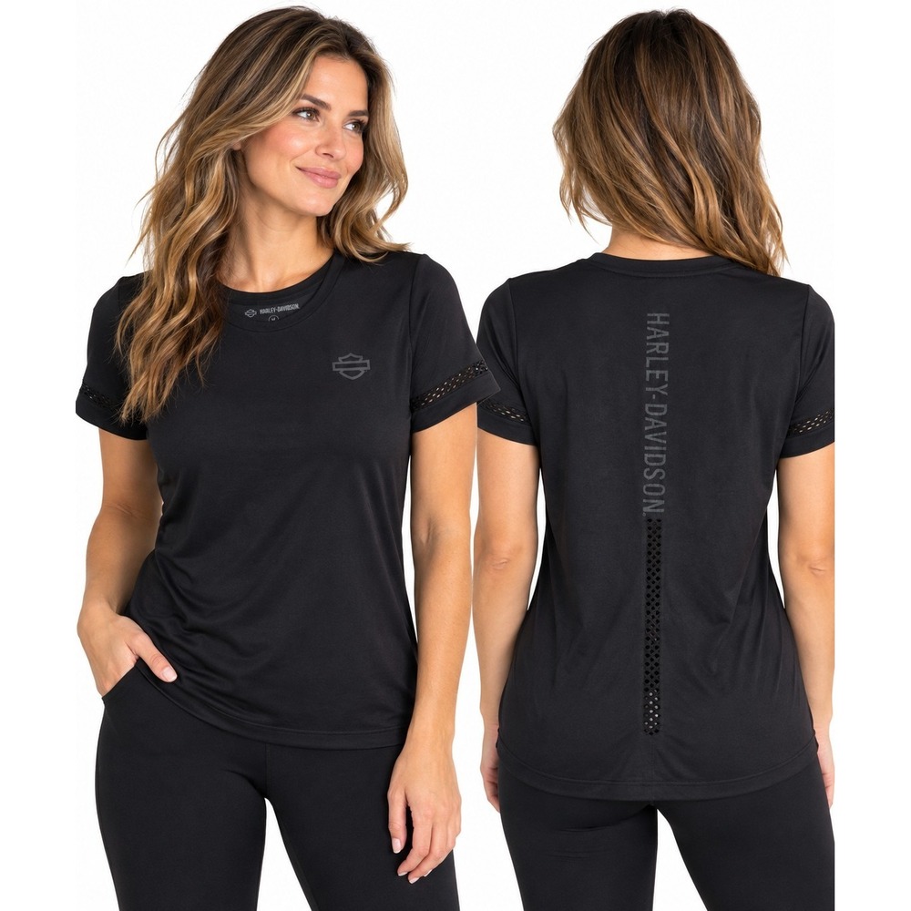 Harley Davidson Womens Medium Black Performance T Shirt Mesh Logo Motorcycle Med